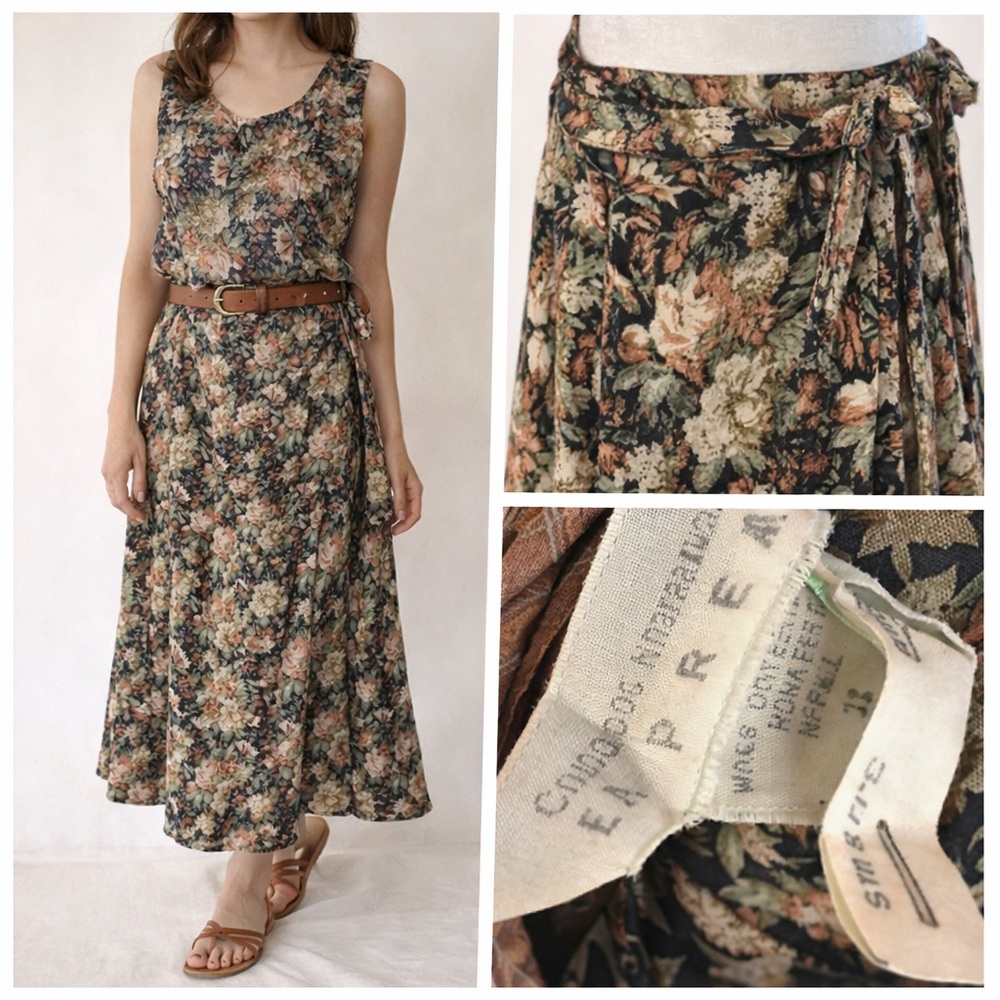 VTG Express Botanical Floral Wrap Midi Skirt Set Sleeveless Top Cottagecore L